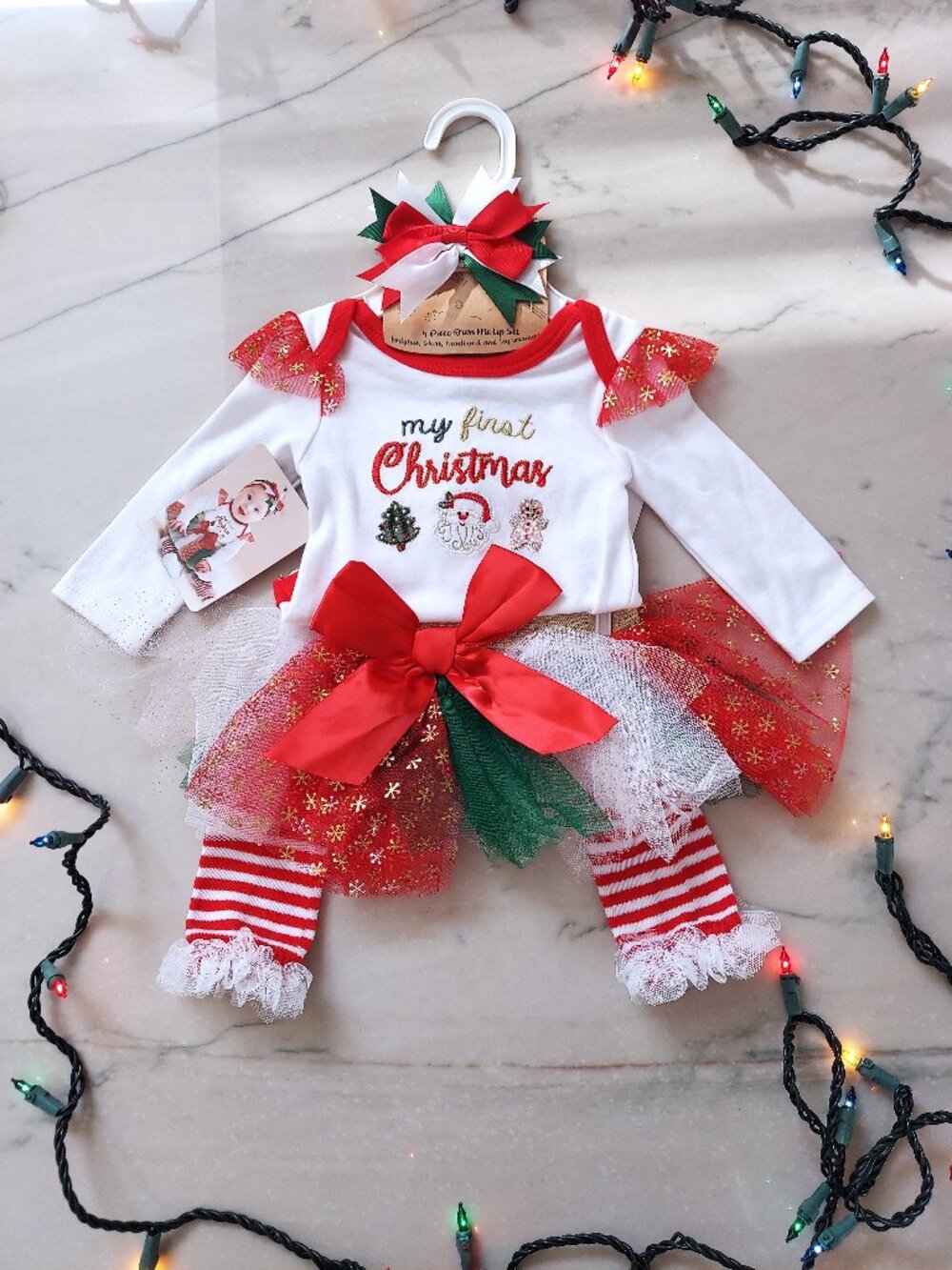 Cute! New Baby Girl MY FIRST CHRISTMAS Outfit, 3 months, 4 pc Set NWT